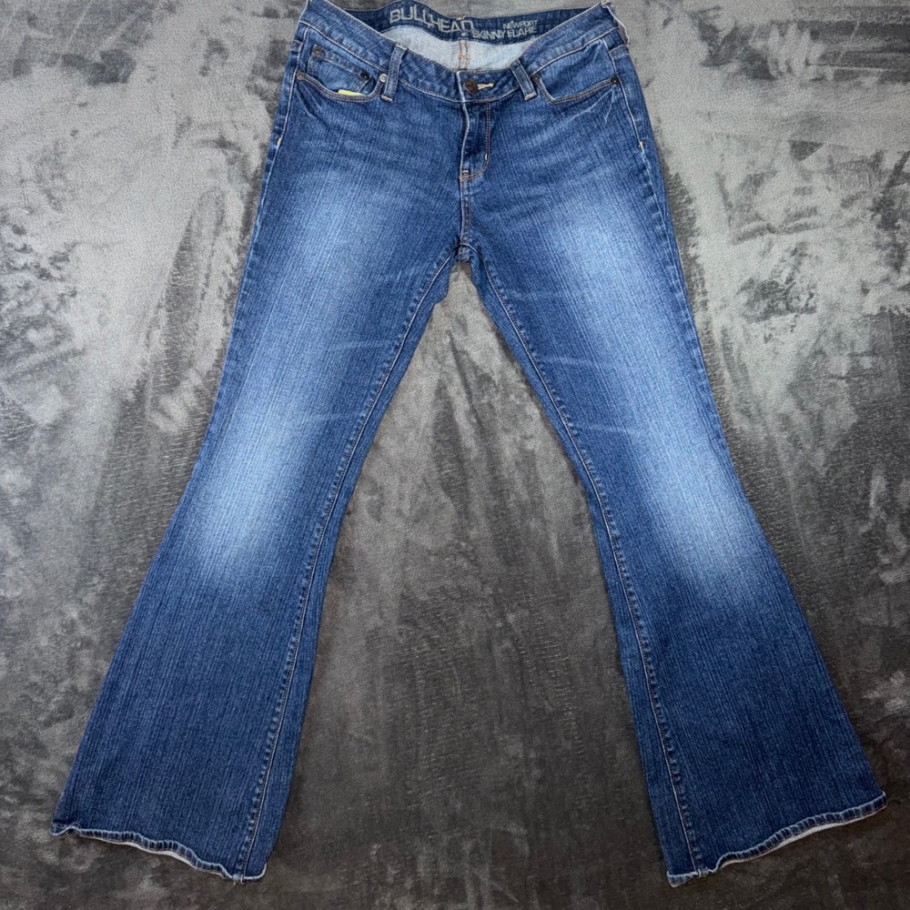 Womens 30 Bullhead Newport Skinny Flare Jeans Blue Excellent Low Rise Denim